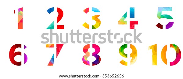 明るい虹の多角形の数字のアルファベットのカラフルなフォントスタイル