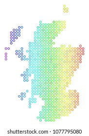 Bright Rainbow Scotland Map. Vector geographic map in bright rainbow color hues with horizontal gradient. Color vector composition of Scotland Map created of regular empty circles.