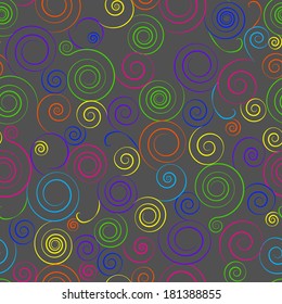 Bright rainbow seamless curls on a dark gray background