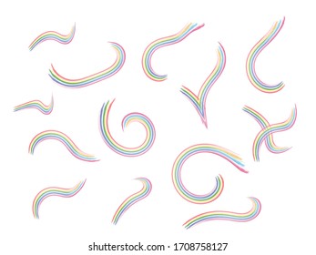 Bright rainbow shapes vector set. Hand paint vector elements. Watercolor doodle shapes of rainbow. Rainbow icon and pictogram collection.