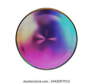 Bright rainbow silicon wafer with microchip cells on white. Microelectronic polycrystalline integrated circuits for computer chips. Vector illustration with gradient mesh svg