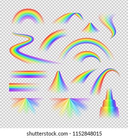 Bright rainbow spectrum realistic transparent set isolated vector illustration