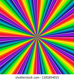 Bright rainbow swirl background. Rainbow rays of twisted spiral. Colorful vector illustration.