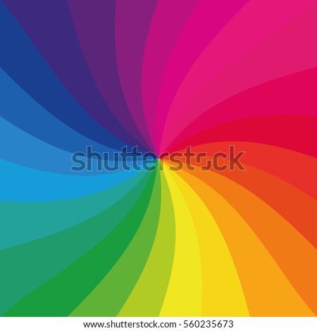 Bright rainbow swirl background. Rainbow rays of twisted spiral. Colorful vector illustration.