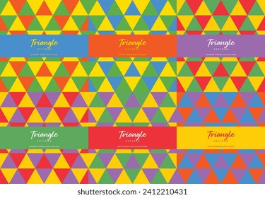 Bright rainbow triangle color theme seamless pattern set