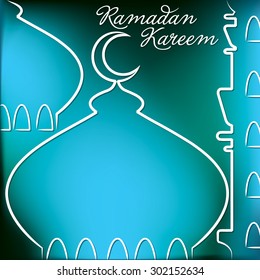Bright "Ramadan Kareem" (Generous Ramadan) Mosque card in vector format.