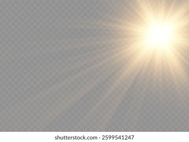 A bright ray of sunshine on a transparent background. This effect adds warmth and illumination, perfect for enhancing creative design.