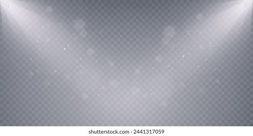 Bright rays of light with bokeh effect isolated on a transparent background. Vector illustration