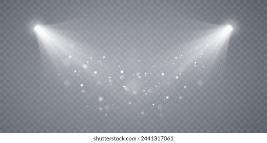 Bright rays of light with bokeh effect isolated on a transparent background. Vector illustration