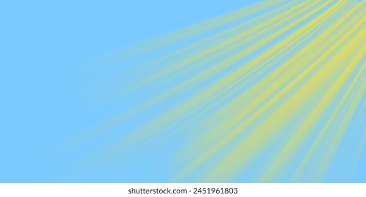 Rayos brillantes del sol contra el cielo azul. Efecto de la luz solar. Ilustración vectorial 3D realista aislada sobre fondo azul.
