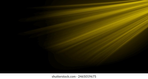 Bright rays of the sun. Sunlight effect. Realistic 3d vector illustration isolated on black background.