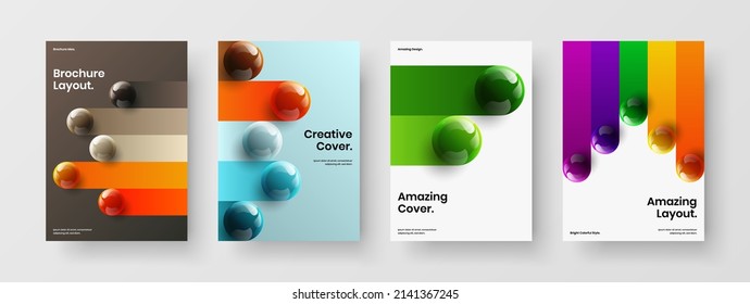 Bright realistic balls company identity concept set. Colorful postcard design vector template collection.