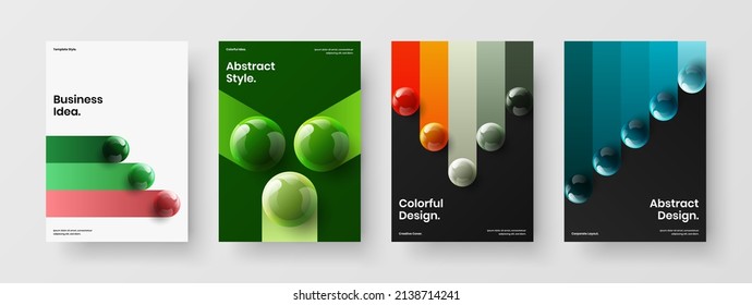 Bright realistic balls presentation illustration composition. Vivid corporate cover design vector concept set.