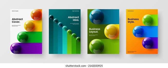 Bright Realistic Balls Presentation Layout Bundle. Amazing Cover A4 Vector Design Illustration Collection.