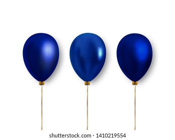 Bright, realistic blue balloons with falling shadow. Vector clipart object to decorate holiday banners, posters, cards and more.