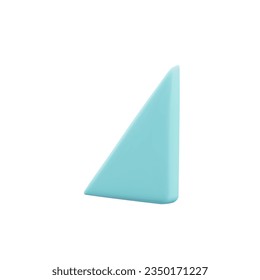 Bright realistic blue triangular shape 3D style, vector illustration isolated on white background. Decorative design element, abstract form with shade, volumetric figure