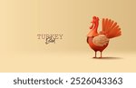 Bright realistic domestic bird rooster, turkey, 3D. Stylized feathered animal character for advertising concepts, web design, typography and packaging. Vector illustration.