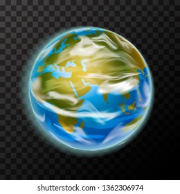 Bright realistic earth planet with clouds, colorful globe on transparent background