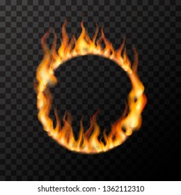 Llamas de fuego realistas brillantes en forma de círculo sobre fondo transparente