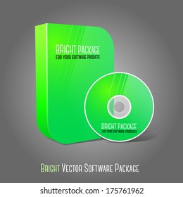 Bright realistic green isolated DVD, CD, Blue-Ray smooth shaped case with DVD, CD disk on grey background. With place for your text and pictures. Vector