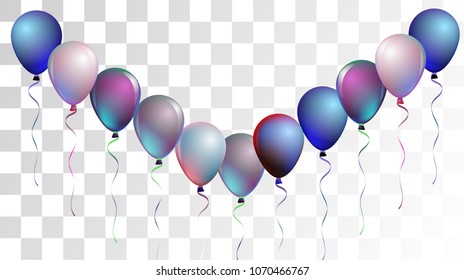 Bright Realistic Helium Vector Balloons Falling. Happy Birthday, New Year Party Decoration. Funky Hipster Holidays Background, Air Helium Balloons. Celebration, Music Poster, Discount Card Cool Decor