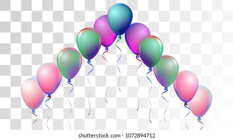 Bright Realistic Helium Vector Balloons Falling. Happy Birthday, New Year Party Background. Funky Modern Holidays Decoration, Air Helium Balloons. Celebration, Music Poster, Discount Card Design.