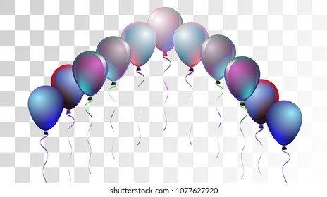 Bright Realistic Helium Vector Balloons Flying. Happy Birthday, New Year Party Background. Funky Hipster Holidays Decoration, Air Helium Balloons. Celebration, Music Poster, Discount Card Element.