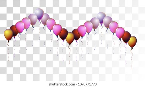 Bright Realistic Helium Vector Balloons Falling. Happy Birthday, New Year Party Confetti. Funky Hipster Holidays Decoration, Air Helium Balloons. Celebration, Music Poster, Discount Card Element.