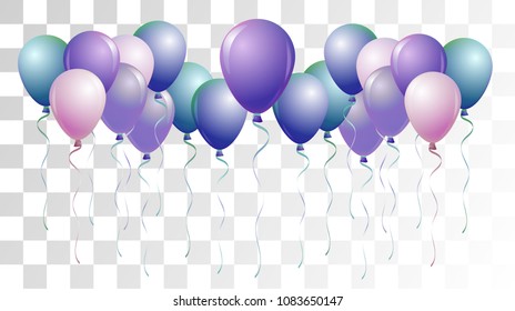 Bright Realistic Helium Vector Balloons Flying. Happy Birthday, New Year Party Decoration. Funky Modern Holidays Decoration, Air Helium Balloons. Celebration, Music Poster Discount Card Cool Design