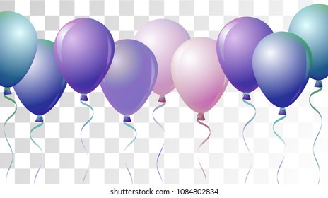 Bright Realistic Helium Vector Balloons Flying. Happy Birthday, New Year Party Ornament. Funky Hipster Holidays Decoration, Air Helium Balloons. Celebration, Music Poster, Discount Card Element.