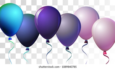 Bright Realistic Helium Vector Balloons Falling. Happy Birthday, New Year Party Decoration. Funky Modern Holidays Decoration, Air Helium Balloons. Celebration, Music Poster, Discount Card Design.
