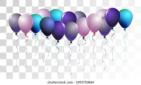 Bright Realistic Helium Vector Balloons Falling. Happy Birthday, New Year Party Decoration. Funky Hipster Holidays Decoration, Air Helium Balloons. Celebration, Music Poster, Discount Card Design.