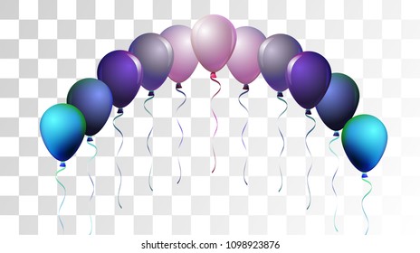 Bright Realistic Helium Vector Balloons Falling. Happy Birthday, New Year Party Confetti. Neon Modern Holidays Decoration, Air Helium Balloons. Celebration, Music Poster, Discount Card Cool Decor