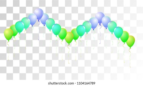 Bright Realistic Helium Vector Balloons Flying. Happy Birthday, New Year Party Ornament. Funky Hipster Holidays Decoration, Air Helium Balloons. Celebration, Music Poster, Discount Card Cool Decor