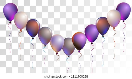 Bright Realistic Helium Vector Balloons Falling. Happy Birthday, New Year Party Ornament. Funky Hipster Holidays Background, Air Helium Balloons. Celebration, Music Poster, Discount Card Element.
