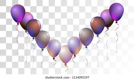 Bright Realistic Helium Vector Balloons Flying. Happy Birthday, New Year Party Confetti. Neon Modern Holidays Decoration, Air Helium Balloons. Celebration, Music Poster Discount Card Cool Design
