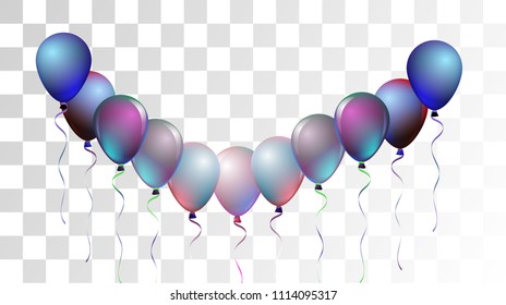 Bright Realistic Helium Vector Balloons Flying. Happy Birthday, New Year Party Confetti. Funky Hipster Holidays Background, Air Helium Balloons. Celebration, Music Poster, Discount Card Element.