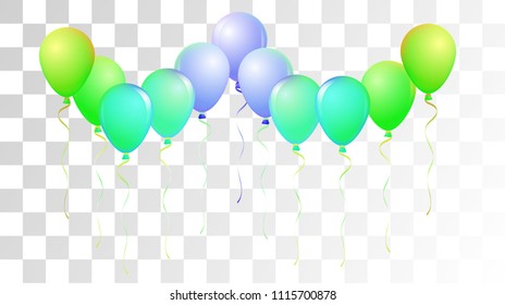 Bright Realistic Helium Vector Balloons Falling. Happy Birthday, New Year Party Decoration. Funky Hipster Holidays Background, Air Helium Balloons. Celebration, Music Poster Discount Card Cool Design