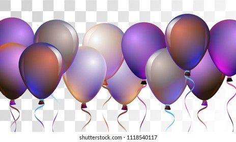 Bright Realistic Helium Vector Balloons Falling. Happy Birthday, New Year Party Confetti. Funky Hipster Holidays Decoration, Air Helium Balloons. Celebration, Music Poster, Discount Card Element.