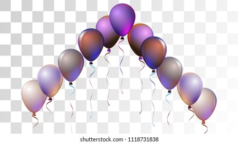 Bright Realistic Helium Vector Balloons Flying. Happy Birthday, New Year Party Confetti. Funky Modern Holidays Decoration, Air Helium Balloons. Celebration, Music Poster, Discount Card Element.