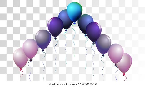Bright Realistic Helium Vector Balloons Falling. Happy Birthday, New Year Party Confetti. Funky Hipster Holidays Decoration, Air Helium Balloons. Celebration, Music Poster Discount Card Cool Design