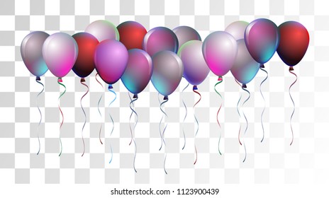 Bright Realistic Helium Vector Balloons Falling. Happy Birthday, New Year Party Background. Funky Hipster Holidays Background, Air Helium Balloons. Celebration, Music Poster Discount Card Cool Design