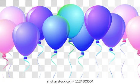 Bright Realistic Helium Vector Balloons Falling. Happy Birthday, New Year Party Background. Funky Hipster Holidays Background, Air Helium Balloons. Celebration, Music Poster, Discount Card Cool Decor