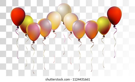 Bright Realistic Helium Vector Balloons Falling. Happy Birthday, New Year Party Ornament. Neon Modern Holidays Decoration, Air Helium Balloons. Celebration, Music Poster, Discount Card Cool Decor