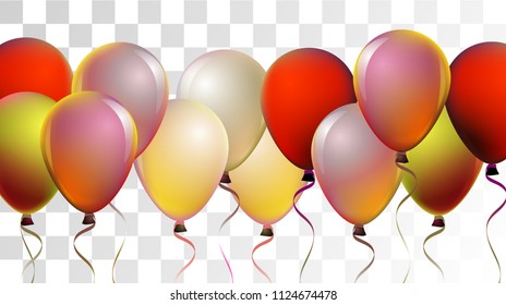 Bright Realistic Helium Vector Balloons Falling. Happy Birthday, New Year Party Decoration. Funky Hipster Holidays Decoration, Air Helium Balloons. Celebration, Music Poster, Discount Card Cool Decor