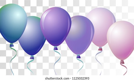 Bright Realistic Helium Vector Balloons Flying. Happy Birthday, New Year Party Background. Funky Modern Holidays Decoration, Air Helium Balloons. Celebration, Music Poster, Discount Card Design.