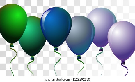 Bright Realistic Helium Vector Balloons Falling. Happy Birthday, New Year Party Background. Funky Hipster Holidays Decoration, Air Helium Balloons. Celebration, Music Poster, Discount Card Design.