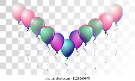 Bright Realistic Helium Vector Balloons Falling. Happy Birthday, New Year Party Confetti. Funky Hipster Holidays Decoration, Air Helium Balloons. Celebration, Music Poster, Discount Card Cool Decor