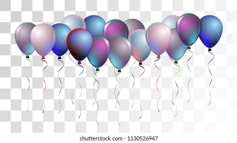 Bright Realistic Helium Vector Balloons Falling. Happy Birthday, New Year Party Ornament. Funky Modern Holidays Decoration, Air Helium Balloons. Celebration, Music Poster Discount Card Cool Design