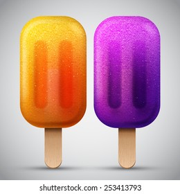 Bright realistic homemade frozen popsicle, vector realistic juicy ice cream icon